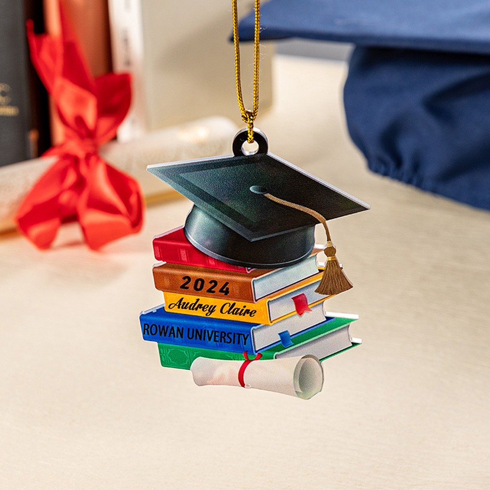 Personalisiertes Abschlussmützen-Ornament mit Büchern, Weihnachtsschmuck für die Klasse 2024, Weihnachts-/Abschlussgeschenk für College/Absolvent