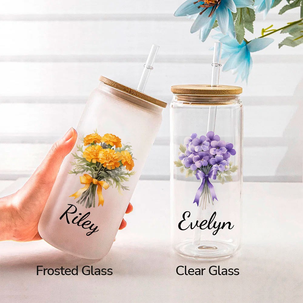 personalized birthflower glass