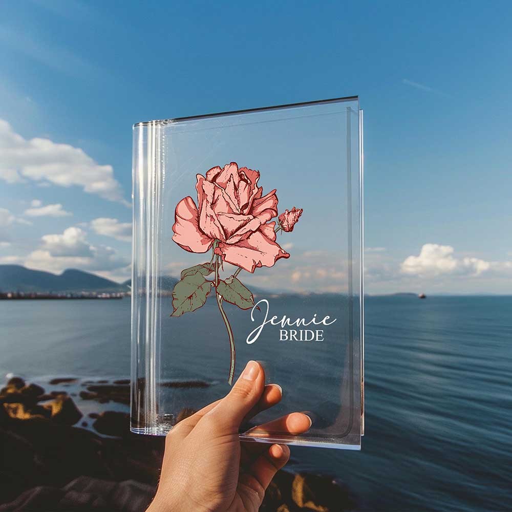 Personalized Name Birth Flower Book Shaped Flower Vase, Custom Birthday Acrylic Vase for Flower, Bridesmaid Proposal Party Favor, Gift for Bride/Bridesmaid