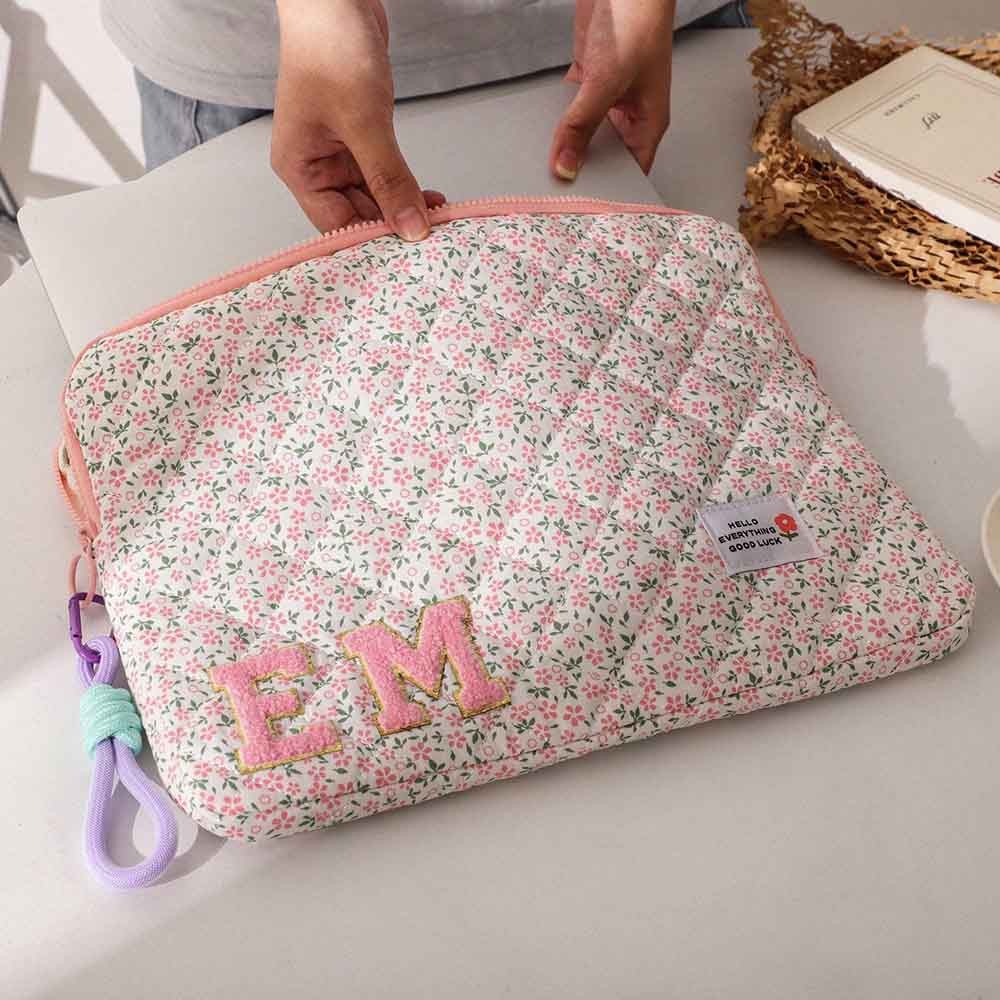 Personalized Initials Pink Floral Laptop Sleeve, Laptop Case with Handle, Macbook Cover, Ipad Cover, 11/13/15 Inch Case for Macbook Case, High Quality Laptop Bag