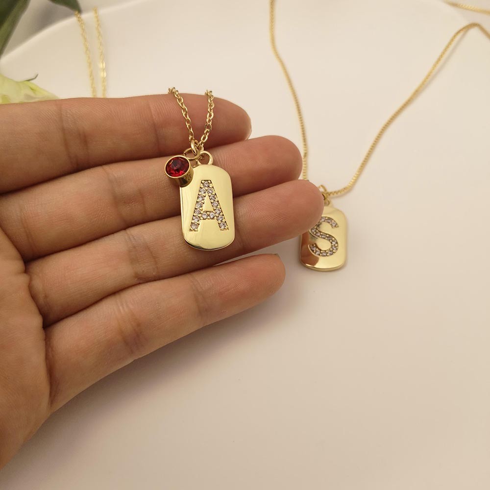 Personalized Initial Necklace, Letter Necklace with Birthstone, Dainty Letter Necklace, Tiny Gold Letter Necklace, Letter Pendant Necklace
