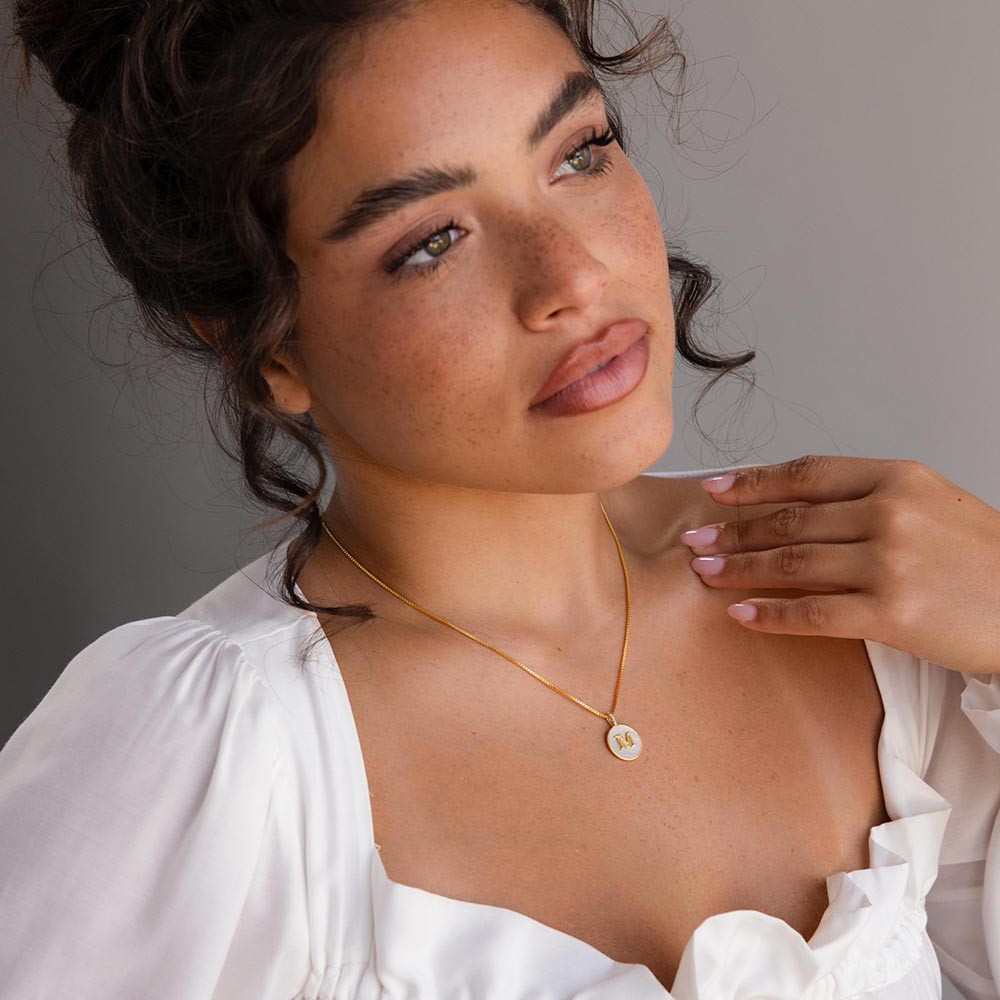 Custom Gemstone Initial Necklace, Tigers Eye/Pearl/Malachite/Onyx Pendant Necklace, Christmas Gift, Mom Gift, Gift for Her