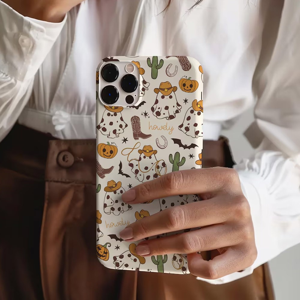 Western Ghost Phone Case, Cute Halloween, Cowboy Phone Cover, iPhone 15 14 13 12 11 Pro Max 8 Plus X，Chrirstmas Gift