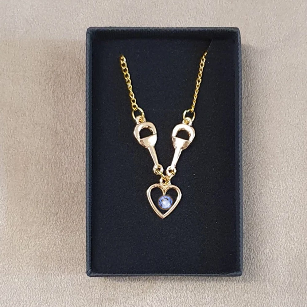 Personalized Birthstone Beautiful Snaffle Heart Necklace and Bracelet, Equestrian Gift, Comes Boxed