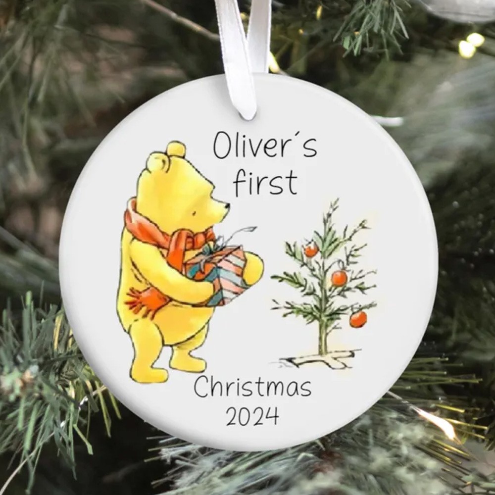 Personalized Pooh Ornament, Custom First Christmas Ornament, Personalized Name Christmas Ornament Winnie the Pooh Baby Shower Gift Baby Gift