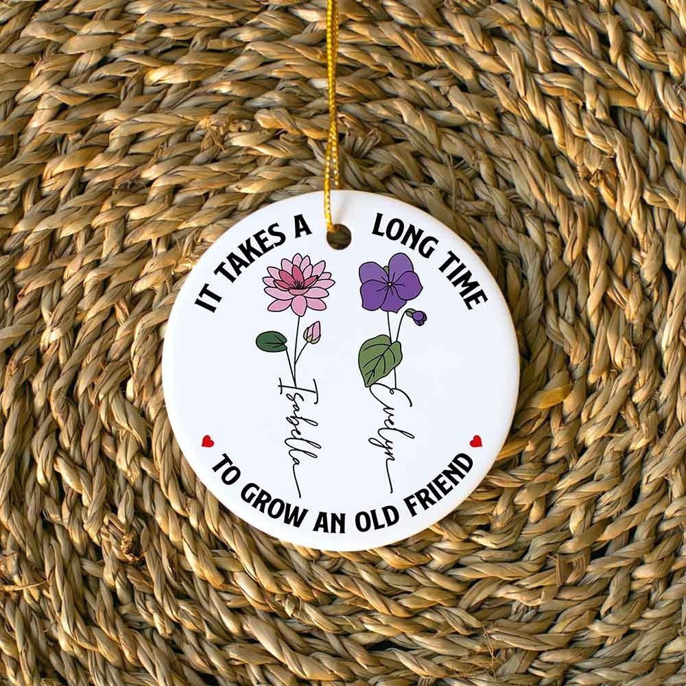 Personalized Birth Month Flower Ornament, Friendship Ornament, It&#39;s Take A Long Time To Grow An Old Friend Ornament, Sister Ornament Gift