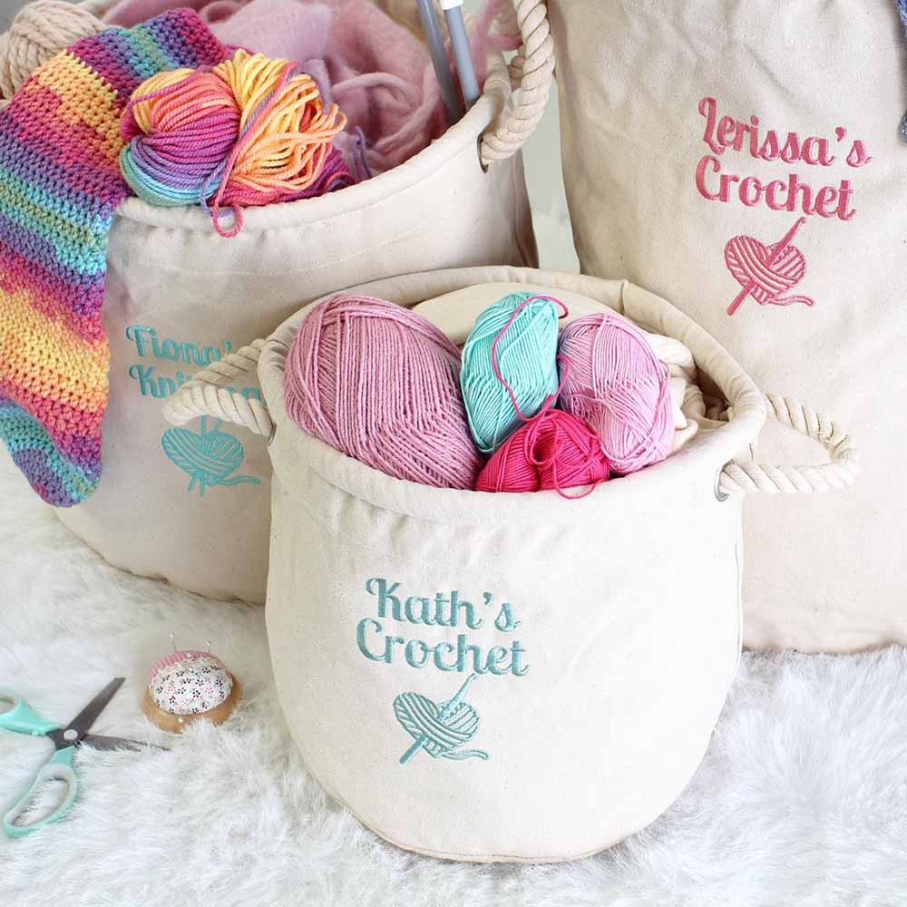 Personalized Name Knitting Storage Basket, Canvas Storage Basket for Crochet, Christmas Gift, Birthday Gift, Gift for Her