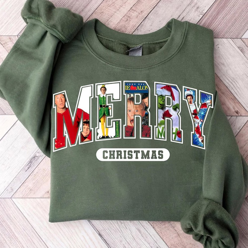 Personalized Name Photos Christmas Movie Design Sweatshirt, Funny Christmas Sweatshirt, Women's Crewneck, Christmas Gift, Gift for Mom/Grandma/Family/Her