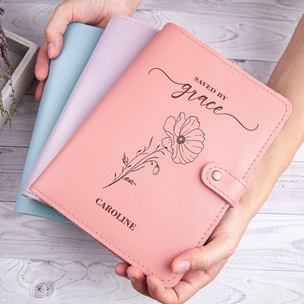 Personalized Name Birth Flower Prayer Journal, Custom Prayer Notebook Bible Journaling, Christian Gift, Religious Gifts for Mom, Gift for Women, Gift from Son