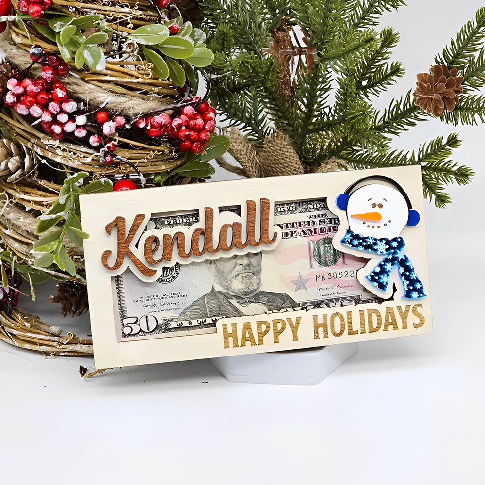 Personalized Christmas Money Holder, Stocking Stuffer for Teen, Christmas Gift for College Student, Snowman Money Card Holder, Cash Envelope