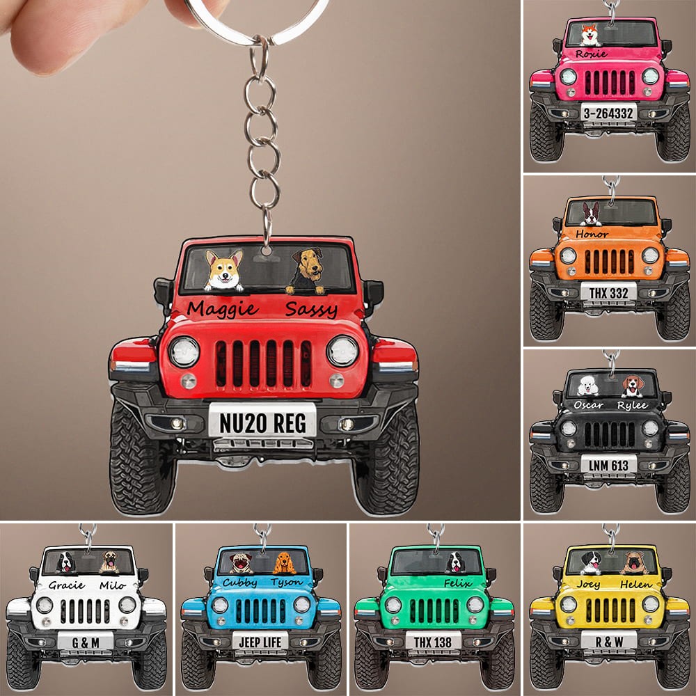 Personalized Jeep Dog Keychain