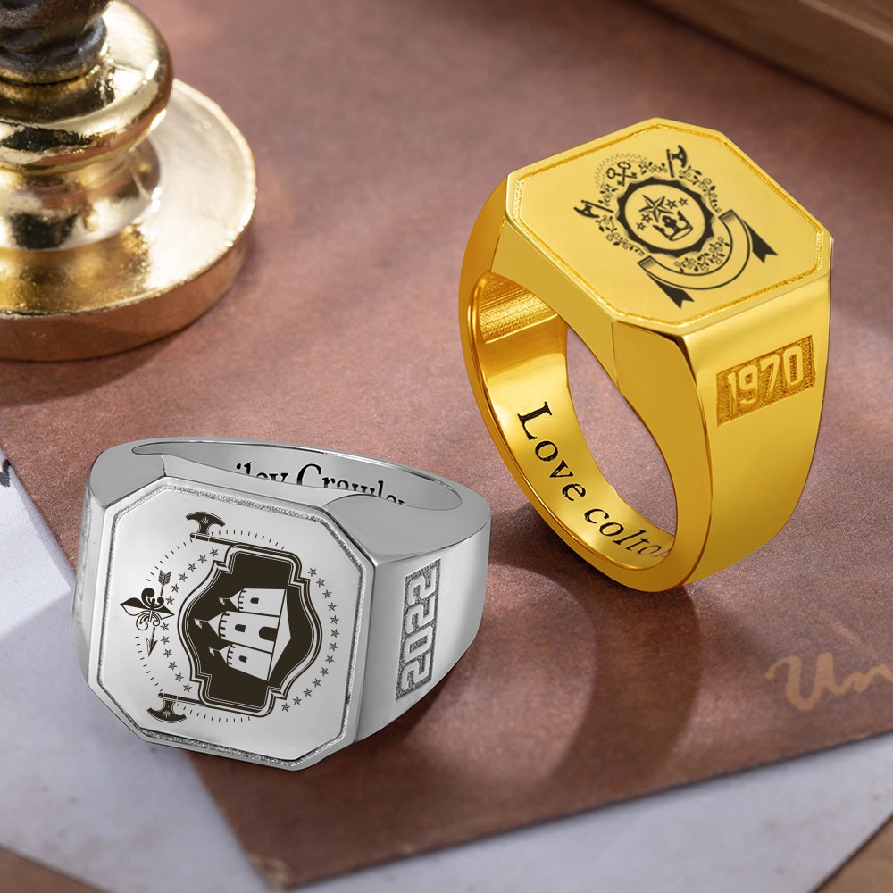 Custom Engraved Signet Ring, Square Ring, Graduation/Father's Day Gift, Brass/Sliver Ring for Graduates/Men/Family