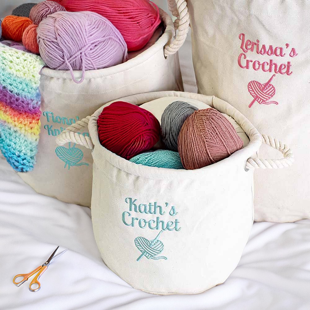 embroidered canvas basket