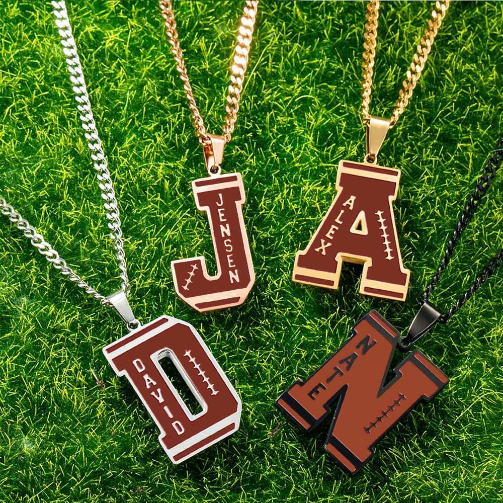 Personalized Initial & Number Football Necklace, Football Necklace with Name Engraved, Sports Jewelry, Gift for Athletes/Football Mom/Girls/Fans