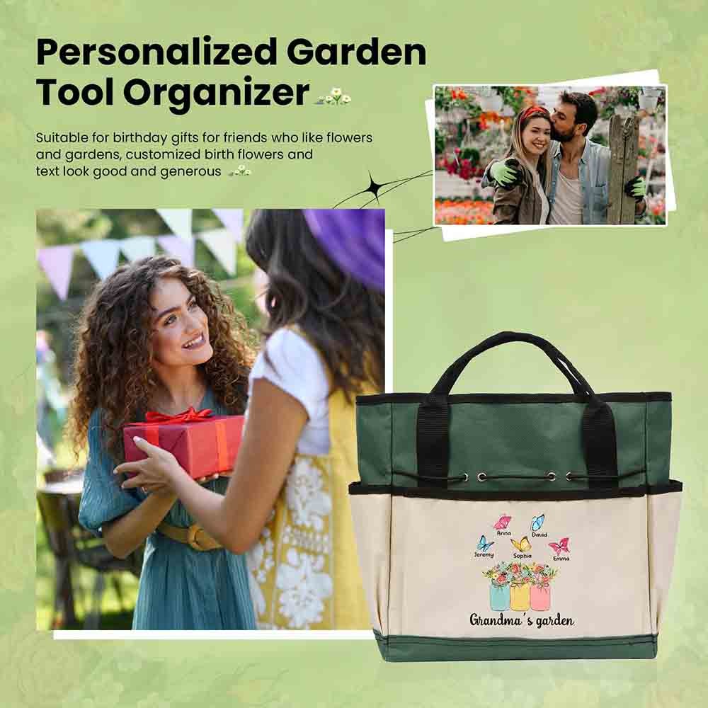 Gardening Tool Bag, 2~6 Names Birth Flower, Garden Tote Bag, Plant Person Gift, Gift for Green Thumb, Gardening Gifts for Women, Gift for Grandma