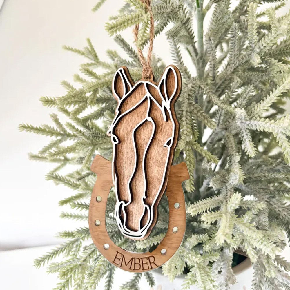 Personalized Name Photo Outline Horse Christmas Ornament, Horse Horseshoe Design Ornament/Keychain, Pet Remembrance Gifts, Gift for Horse Lovers