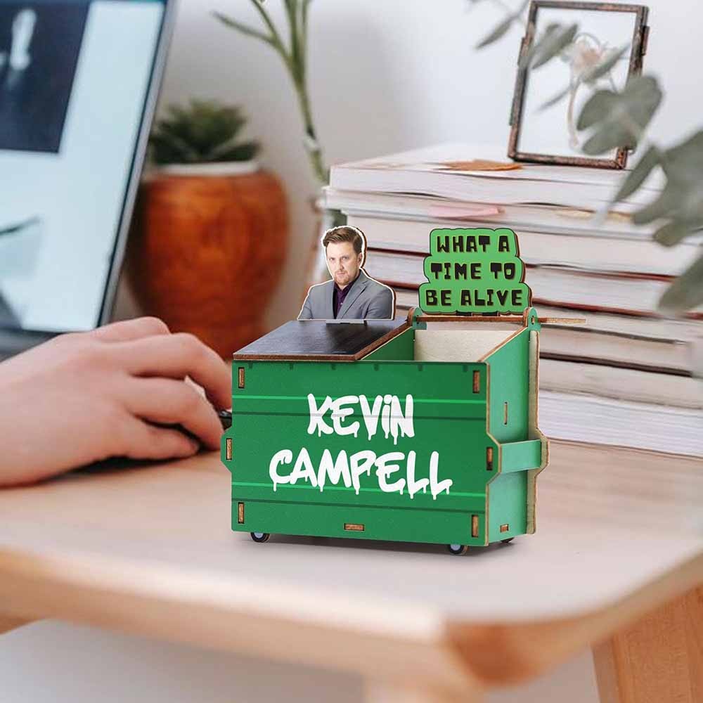 Personalized DIY Wood Pencil Holder, Dumpster Fire Desk Organizer, Custom Photo Dumpster Fire, Custom Pencil Holder, Funny Gift