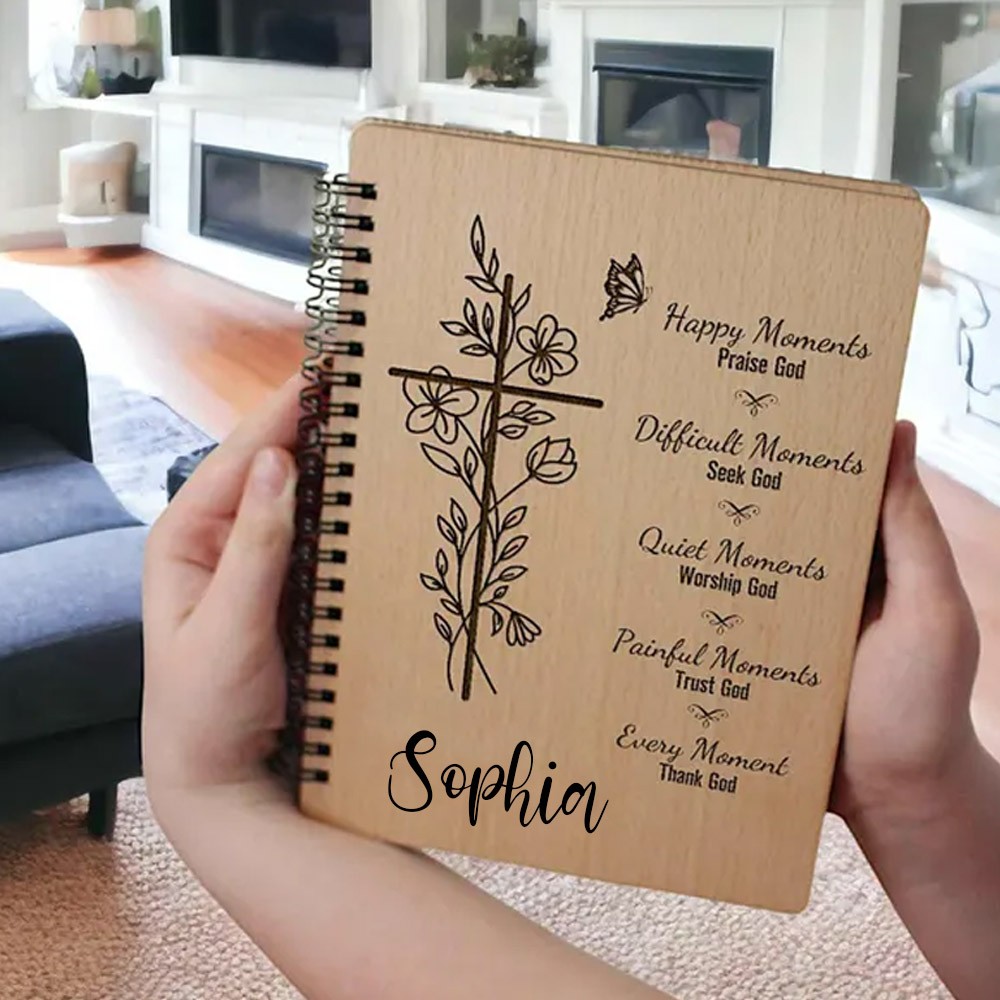 Personalized Christian Engraved Wood Notebook Religious for Women Inspirational Gifts with Prayers Engraved Wood Gifts