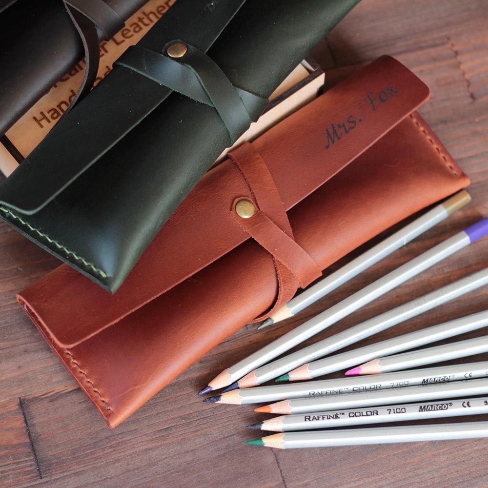 Pencil Case Leather Unique Gift for Artist Custom Pen Holder Leather Pencil Case Personalized Christmas Gift Pouch for Pencil Slim Purse