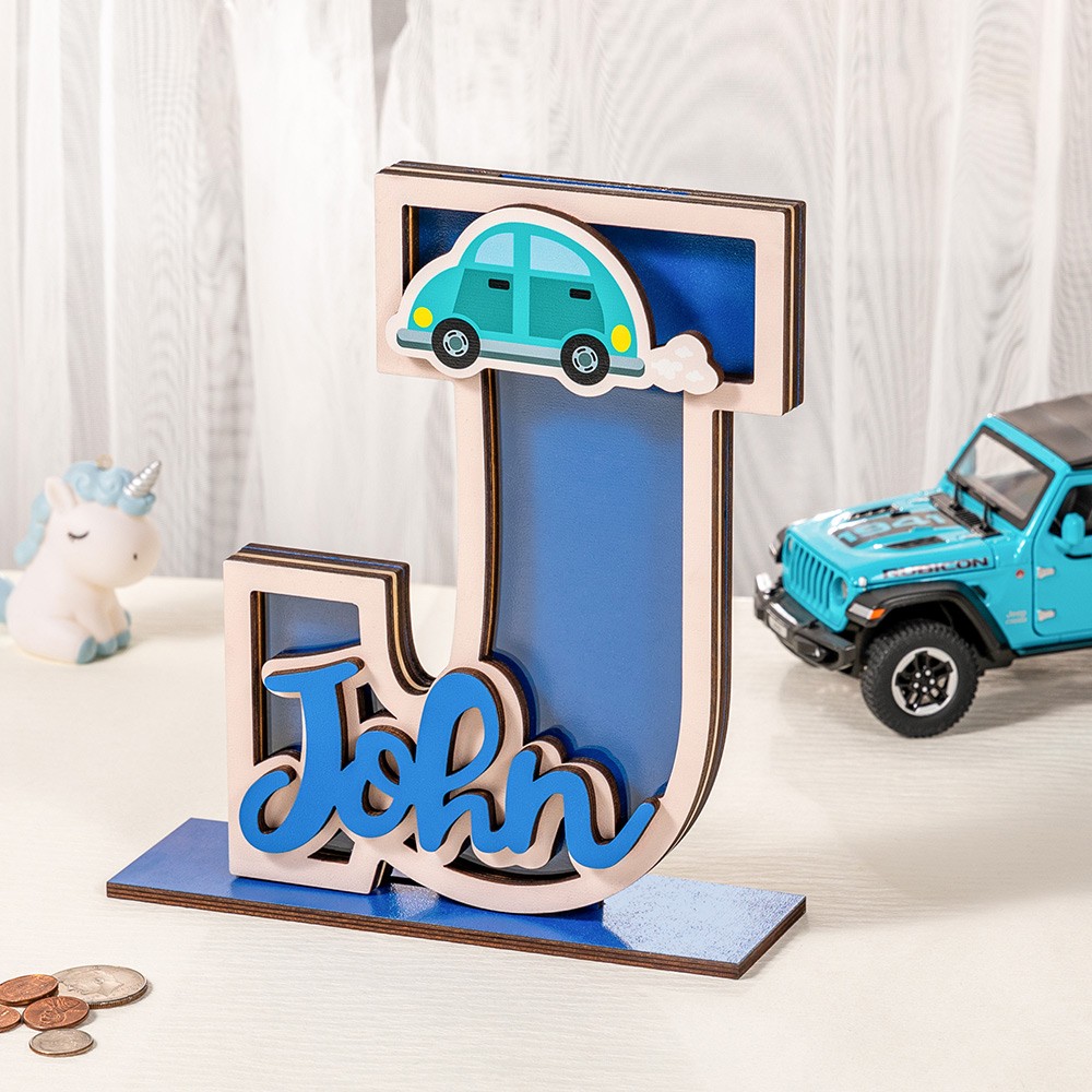 Personalized Name Wooden Letter Money Bank, Letter Clear Window Coin Bank Money Box, Kids' Room Decor, Birthday/Christmas/Children's Day Gift for Kids