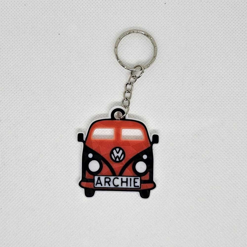 Personalized Name Camper Van Keychain, Retro Transporter Bus Keychain, Party Gift, Birthday/Special Occasion Gift