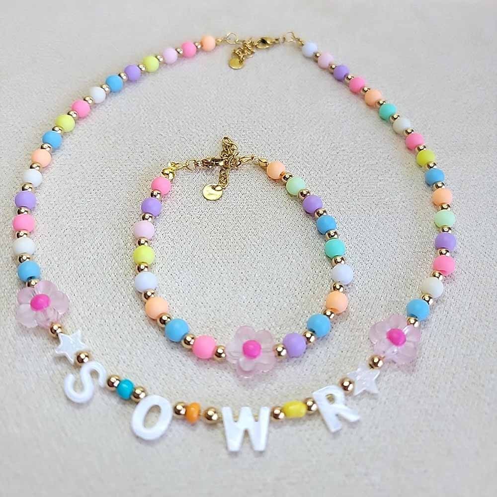 Personalized Name Necklace and Bracelet, Mother of Pearl Letter Beads, Custom Pearl Letter Necklace, Gift for Kids, Pearl Letter Necklace