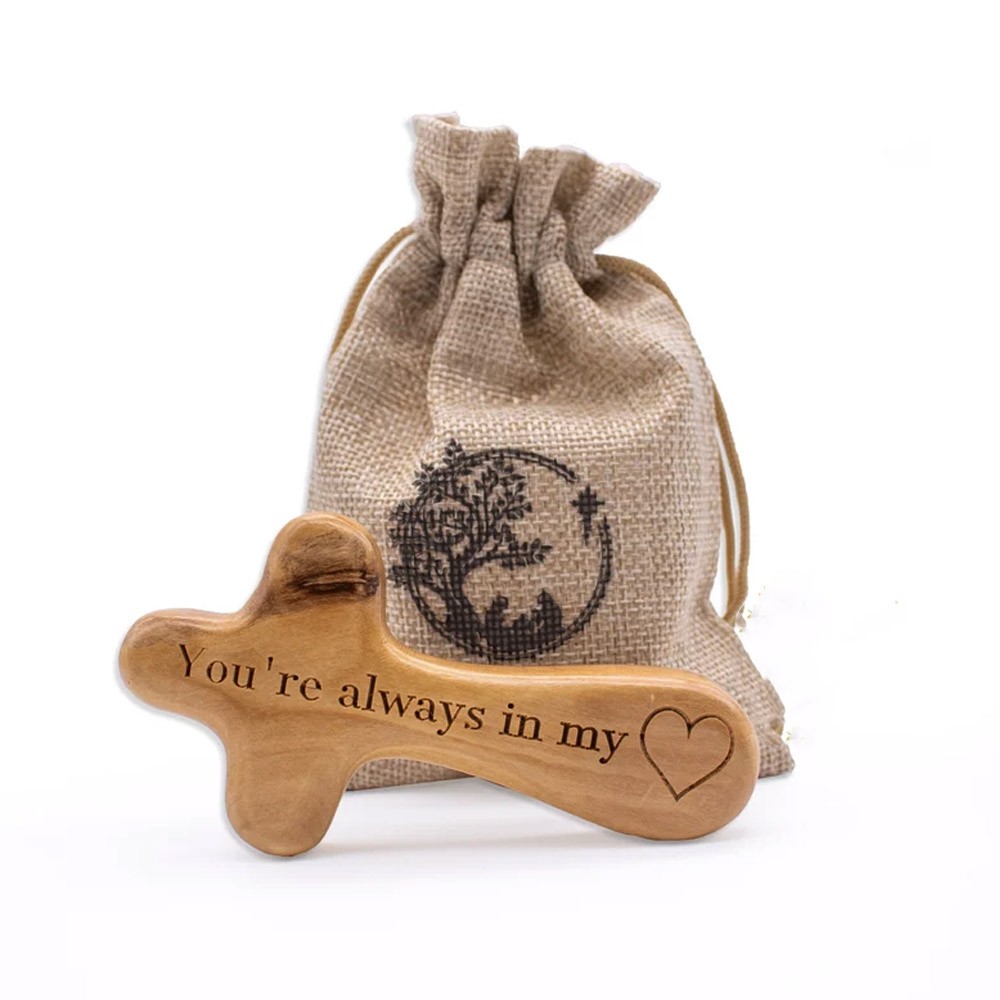 Personalized Olive Wood Comfort Cross, Hand-Held Palm Praying Cross, Prayer Cross from the Holy Land, Custom Holding Pocket Cross