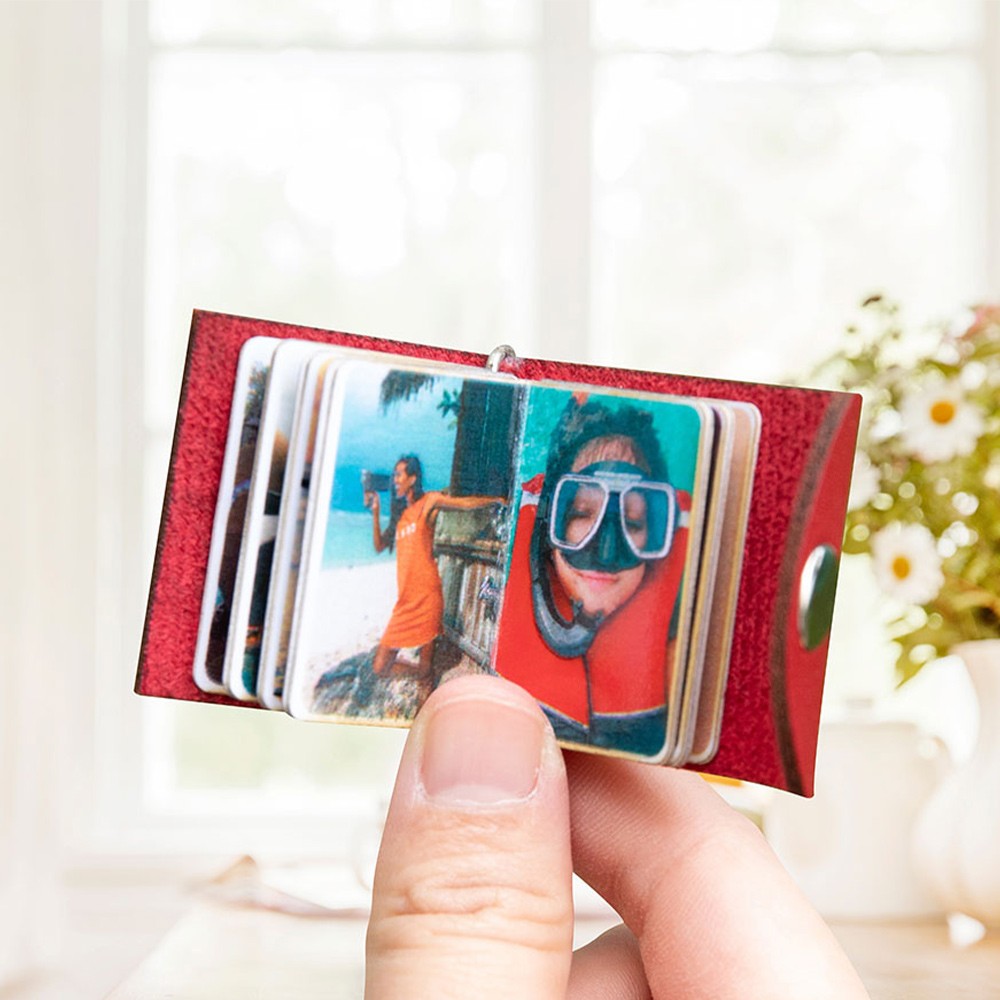 Personalized Mini Leather Photo Album Keychain, Customized Multi-photo Keyring, Christmas/Birthday/Anniversary Gift for Couple/Bestie/Family