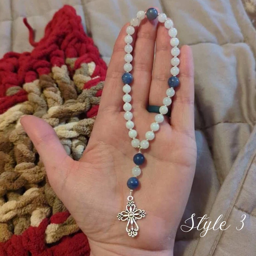 Pink Opal (October Birthstone) & White Jade Protestant Prayer Beads, Episcopal, Methodist, Anglican Rosary