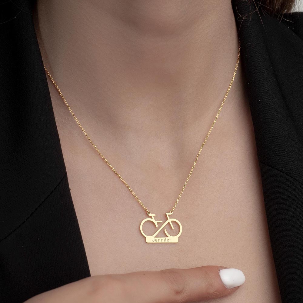 Custom Bike Necklace with Name, Personalized Bicycle Pendant Necklace, Sterling Silver 925 Jewelry, Birthday Gift, Gift for Girlfriend, Gift for Bike Lover