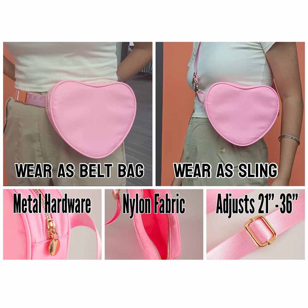 Monogram Heart Shape Belt Bag Personalized Sling Purse Fanny Pack Waist Women Girl Pink Red Valentines Day Gift Crossbody Bum Bag Hip Belly