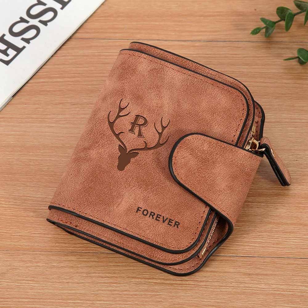Personalized Women's Leather Wallet, Custom Women's Purse with Zipper, Short Portable Wallet, Lady's Wallet, Birthday Gift, Gift for Mom/Her
