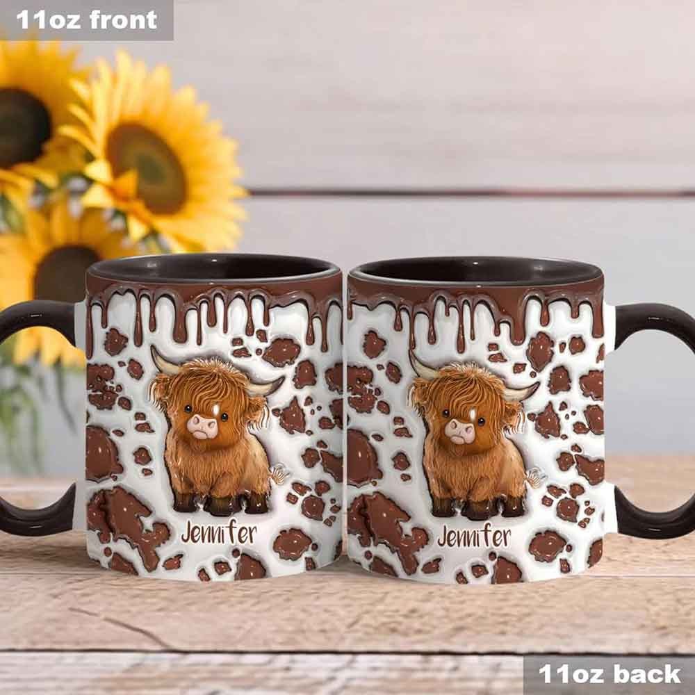 Just a Girl Who Loves Highland Cow Personalized Accent Mug, Personalized Highland Cow Coffee Mug, Cute Highland Cow Mug, Custom Gifts 2025