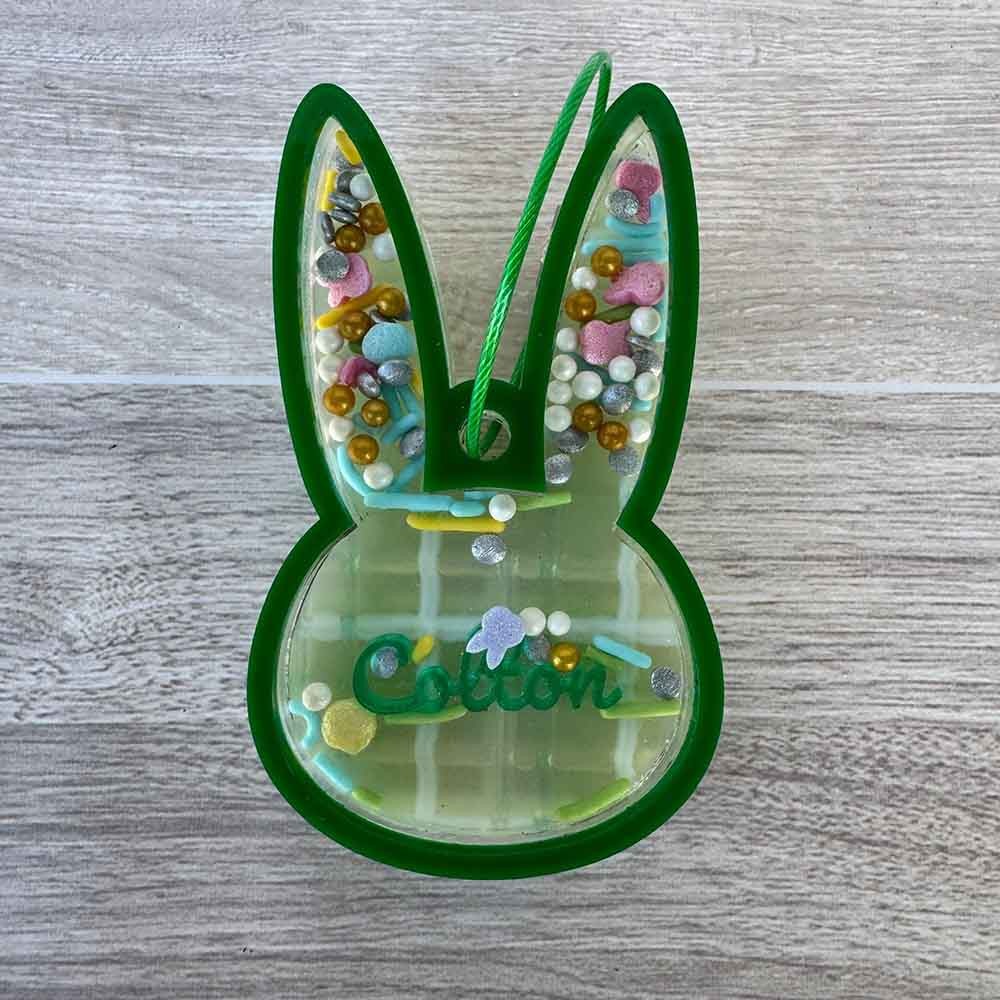 Custom Bunny Shaker Ornament for Easter, Personalized Easter Basket Gift Tag