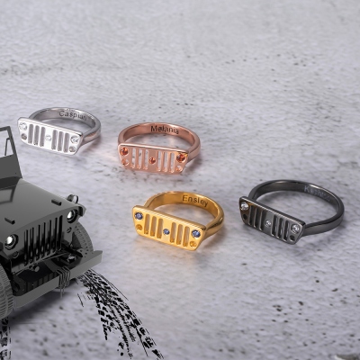 Personalized Tire of A Jeep Birthstones Ring (NOT Advisable to List on Etsy)