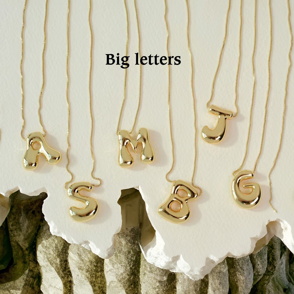 bubble letter necklace gold