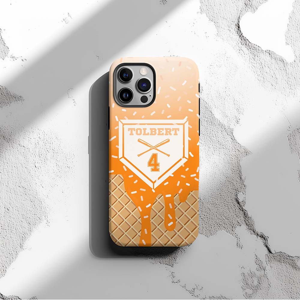 Custom Baseball Lifestyle Inspired Phone Case, Melting Ice Cream Cone Phone Case, Pink Blue Mint and Creamsicle Styles, Baseball Gift