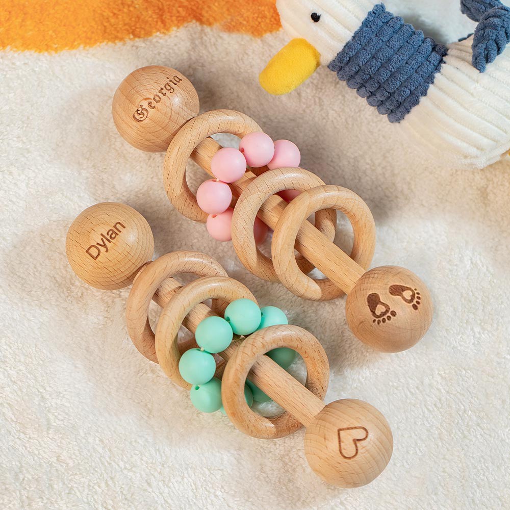 Personalized Wooden Engraved Baby Rattle