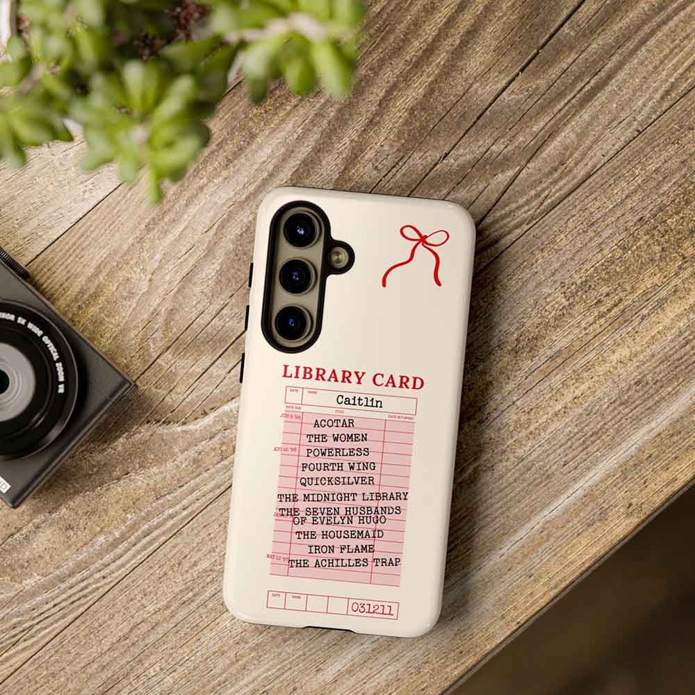 Custom Bookish Phone Case, Personalized Library Card Book Shelf iPhone 16 Pro Samsung S25, Book Lover Gift, Book Club Gifts Reading Gifts