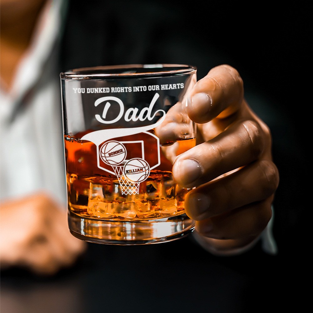 You Dunked Right Into Our Heart, Personalized Whiskey Glass Father's Day Gifts Gift For Him, Custom Kid's Name Basketball, Gifts for Dad