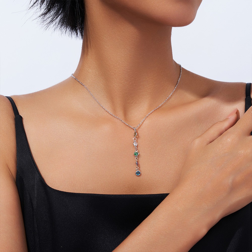 Personalized Family Birthstone Necklace, Vintage Gemstone Sterling Silver Necklace, Women's Jewelry, Birthday/Mother's Day Gift for Mom/Grandmom/Her