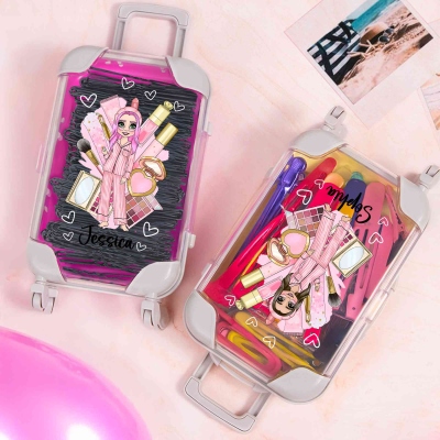 Personalized Pajama Makeup Girls Mini Makeup Storage Box, Custom Mini Luggage Box, Party Gift, Bridesmaid Gift