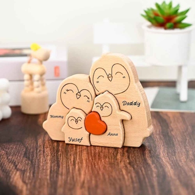 Personalized Penguin Family Puzzle with 2-5 Names, Wooden Custom Family Member Names Puzzle, House Warming Decor, Christmas Gift for Mom/Dad/Family