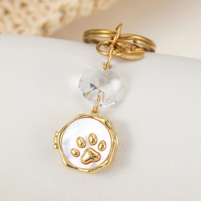 Personalized Birth Flower Locket Keychain with Photos, Vintage Paw Print Crystal Frame Pendant, Anniversary/Birthday Gift for Family/Pet Lovers/Her