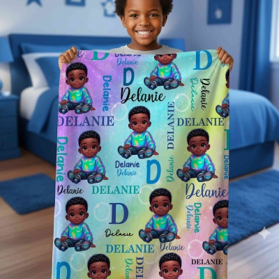 Personalized Black Children's Blanket, Colorful Unicorn Blanket, African American Birthday Gift, Back to School Gift, Christmas Gift for Kids