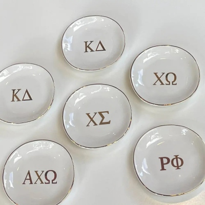 Sorority Ring Pin Dish - gold trim trinket dish - jewelry dish - Bid Day Gift - Initiation Gift - Sorority Gift