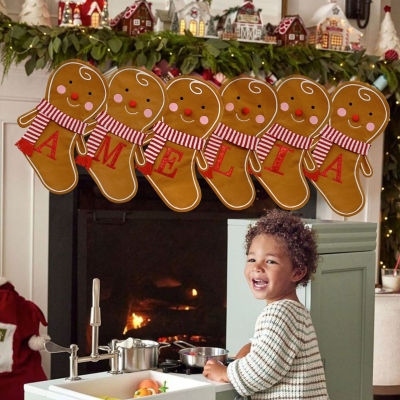 Custom Alphabet Gingerbread Man Christmas Stocking, Candy/Gift Storage Bag, Fireplace/Christmas Tree Hanging Decor, Christmas Gift for Kids/Family