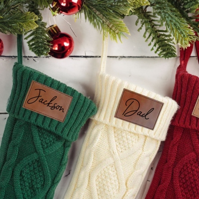 Personalized Family Name Christmas Stockings, Leather Patch Christmas Stockings, Custom Christmas Stockings with Name, Christmas Gift for Family