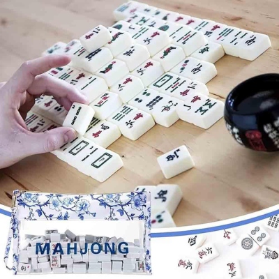 Personalized Blue and White Porcelain Mahjong Storage Bag, Customized Name, Large Capacity Waterproof Transparent Storage Bag, A Gift for Mahjong Lovers