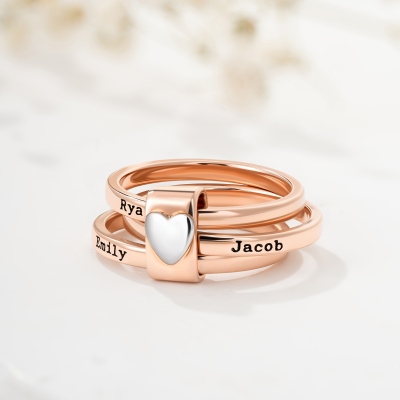 Personalized Engraved 2-5 Names Stacking Rings with Heart, Rustic Sterling Silver Ring, Mother's Day/Birthday/Anniversary Gift for Women